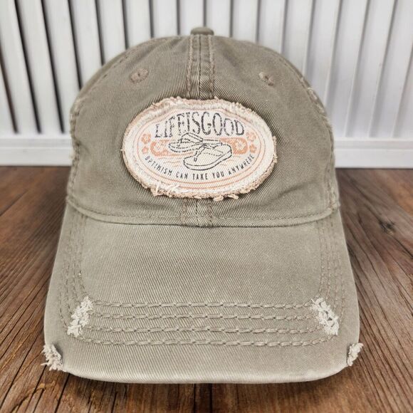 Life is Good Distressed Strapback Hat Cap Gray 'Optimism Can Take You Anywhere' - Picture 2 of 10